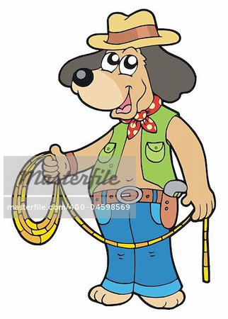 Cowboy dog with lasso - vector illustration.