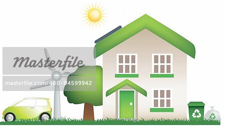 detailed vector of a modern eco, earth friendly house