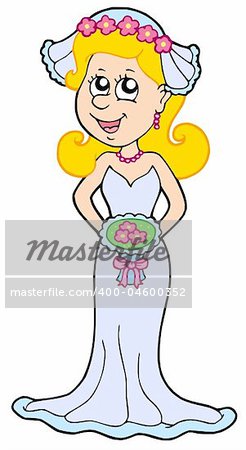 Cartoon bride on white background - vector illustration.