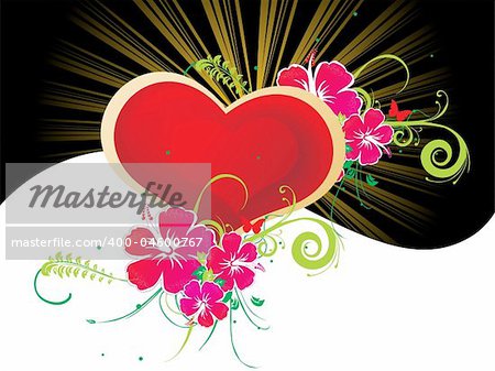 red heart with beautiful flower pattern illustration