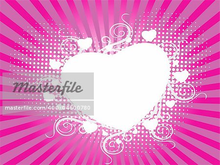 heart shape with pink dots and rays background illustration