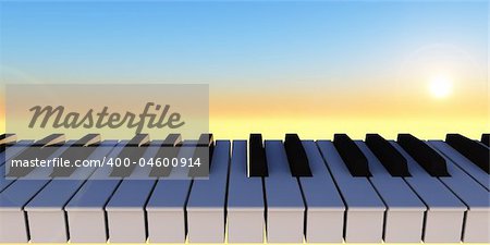 piano keyboard and sunny sky - 3d illustration