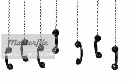Multi old-fashioned telephones isolated on white