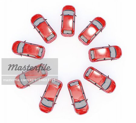 illustration of red 3d cars in ring shape isolated on white