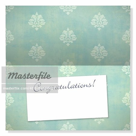 Trendy card with damask pattern and label with copyspace to use as an announcement or greeting card