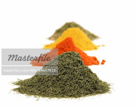 Various kinds of spices on white background