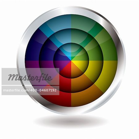 Rainbow divided button with silver bevel and drop shadow