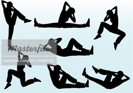 Woman aerobic exercising vector silhouettes