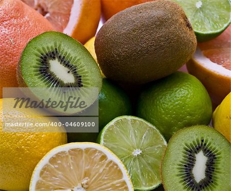 Kiwi, lemon, lime and grapefruit close-up
