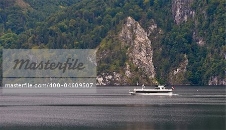 Yacht crossing the Traunsee Lake in Austria