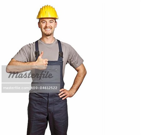 fine image of confident positive handyman isolated on white