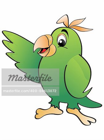 vector illustration with isolated green parrot