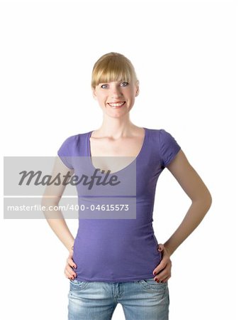 Girl with jeans on the white background