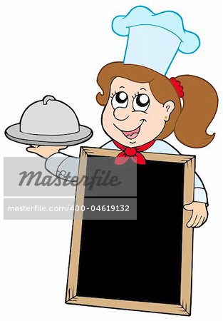 Girl chef with blackboard - vector illustration.