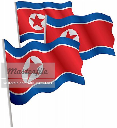 North Korea 3d flag. Vector illustration. Isolated on white.