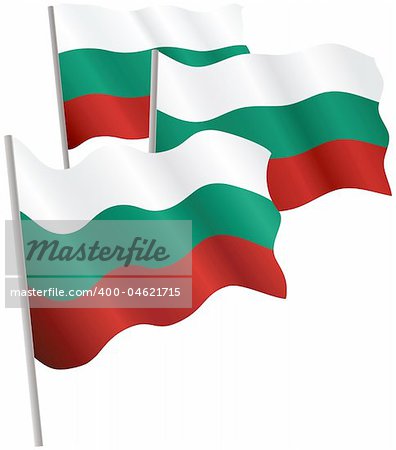 Republic of Bulgaria 3d flag. Vector illustration. Isolated on white.