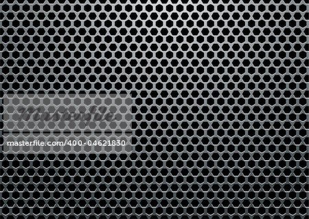 Silver metal background with hexagon holes and light reflection