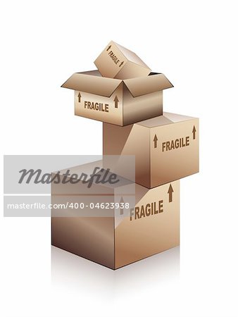 3D Shipping Boxes with reflection, Shadow and "fragile" text on side