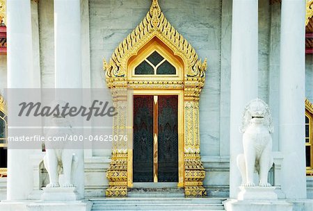 The entrance to the Buddhist temple of Wat Benjamobopith in Bangkok, Thailand.