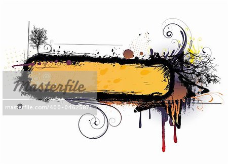 Vector illustration of urban floral background with Design elements over grunge stained frame.