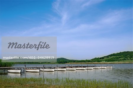 Lake with boats in Tihany, Hungary.