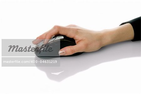 Image of a female hand on computer mouse