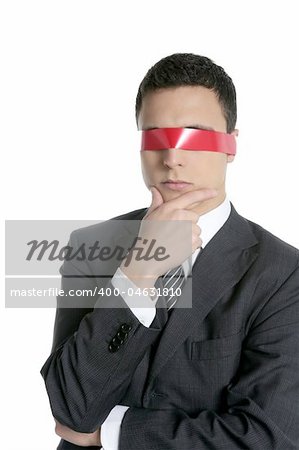 Red tape blindfold businessman isolated on white background
