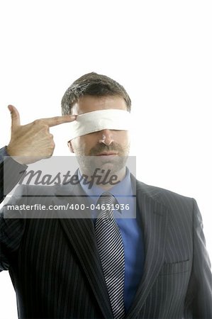 Blindfolded businessman suicide metaphor, conceptual image