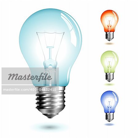 realistic vector-illustration of a lightbulb in different color-versions