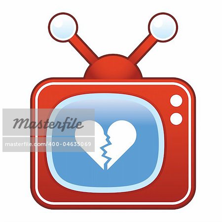 Broken heart icon on retro television set