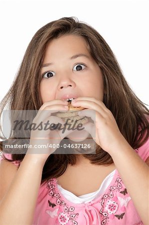 Cute Caucasian girl eating Chocolate Chip Cookies