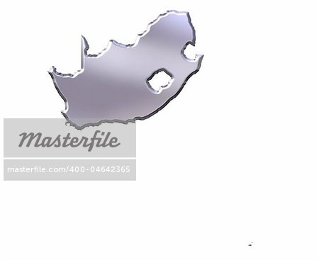 South Africa 3d silver map isolated in white