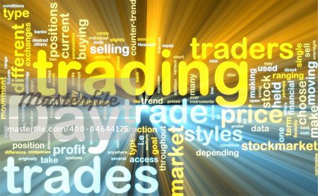 Word cloud tags concept illustration of day trading glowing light effect