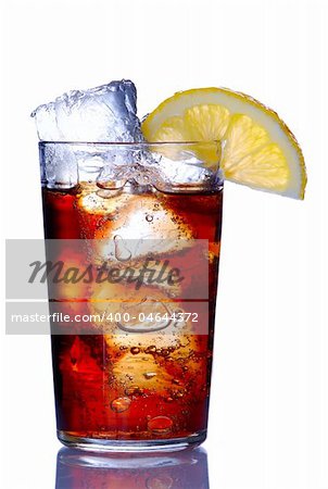 Glass with cola & lemon isolated on white