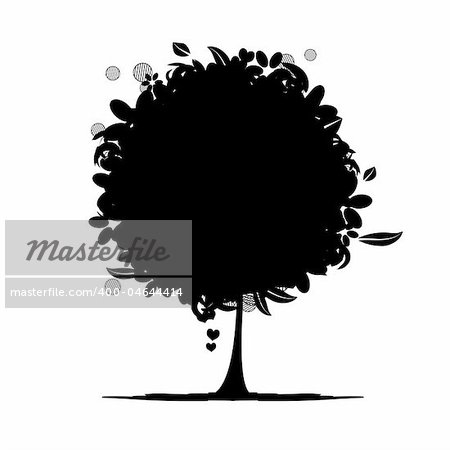 Floral tree silhouette black