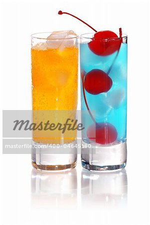 Shot drinks isolated on white. Soft reflection.