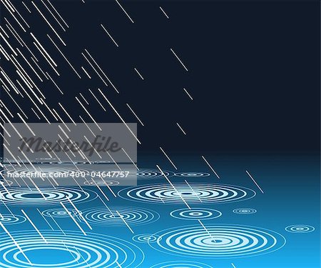 Editable vector illustration of rain falling into water with copy-space