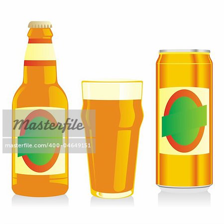 fully editable vector isolated different beer bottles, cans and glasses