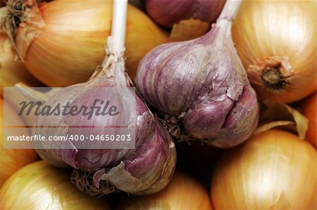 Pile of garlic and onion
