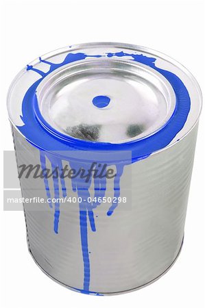 Tin of a blue  paint. Isolated over white