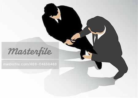 Vector image of two businessmen talking to each other. Top View