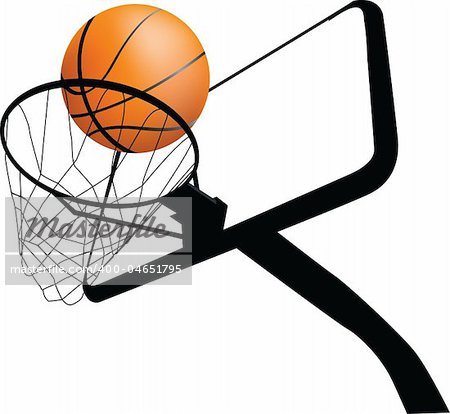 Detailed illustration of a basketball hoop and ball