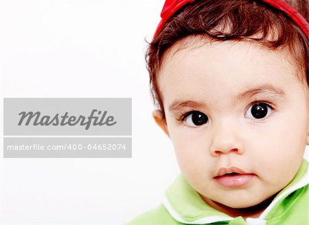 Beauty baby face over white background with space to insert text or design