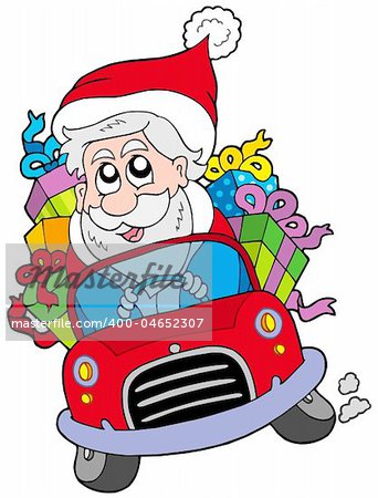 Santa Claus driving car - vector illustration.