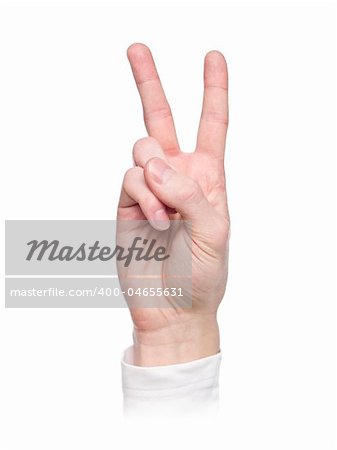 Letter 'V' in sign language, isolated on a white background