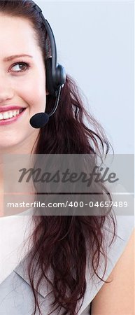 Smiling beautiful woman with a headset on