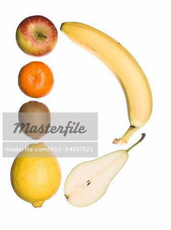 The letter 'D' made out of fruit isolated on a white background