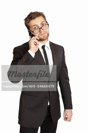 Businessman in a suit talking on the phone