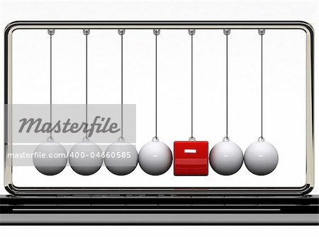 Are you different?.  Balancing balls Newton's cradle with a red box.