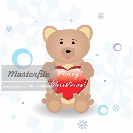 Cute little bear with heart for your christmas design. Vector illustration.